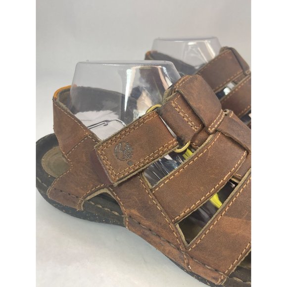 Timberland Mens Sandals Brown Leather Peep Toe Hook & Loop size  8 - Picture 3 of 8
